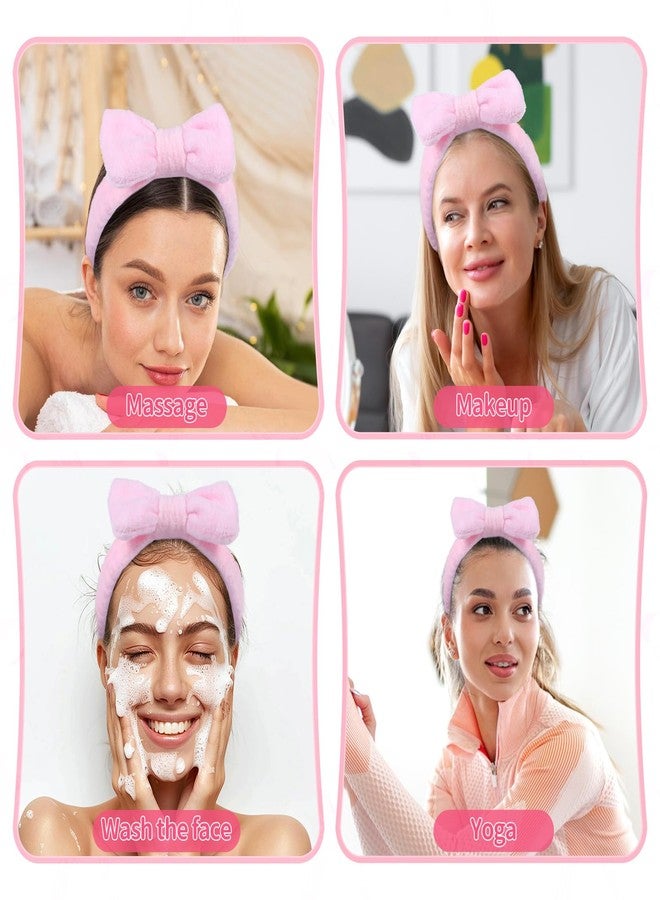 Aeaocvo 20 PCS Spa Headband Bulk, Pink Spa Headbands for Women, Hair Band for Washing Face Beauty Shower Skincare, Elastic Bowknot Make up Headband - Image 4